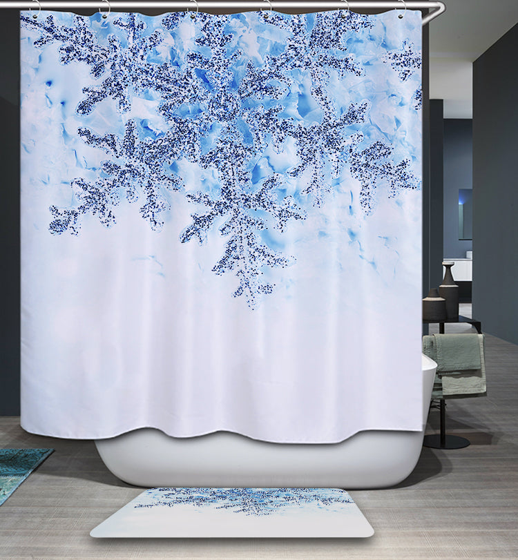 White and Blue Huge Snowflake Shower Curtain