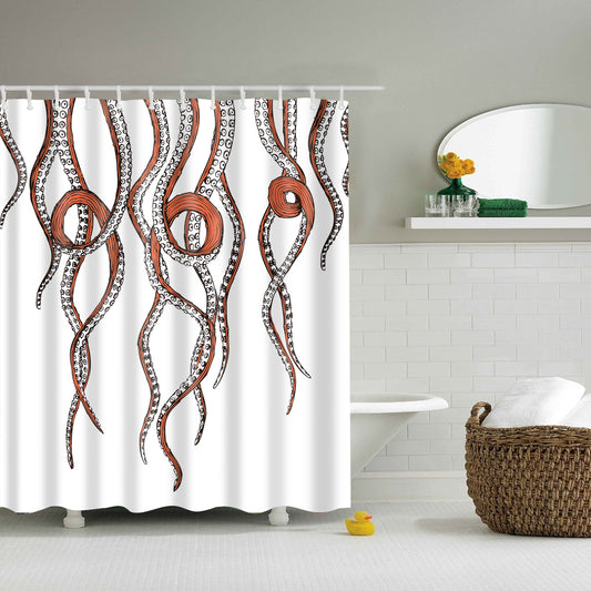 White and Orange Octopus Tentacles Shower Curtain