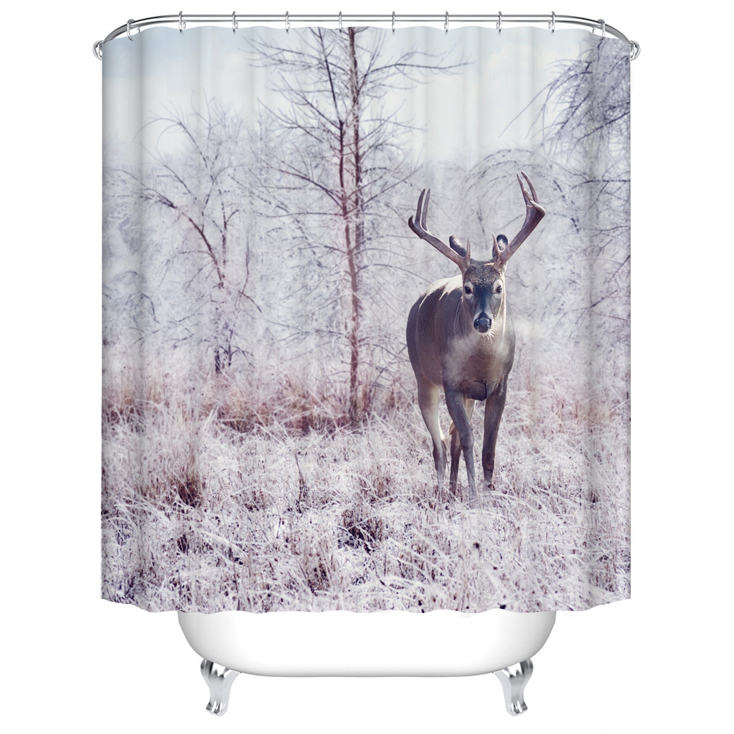 Wildlife Winter Forest Rustic Deer Shower Curtain