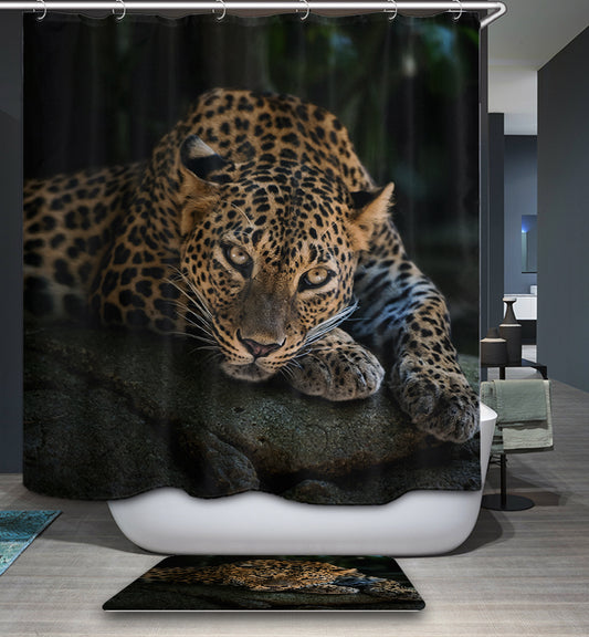 Wildlife Animal Real Snow Leopard Staring Shower Curtain