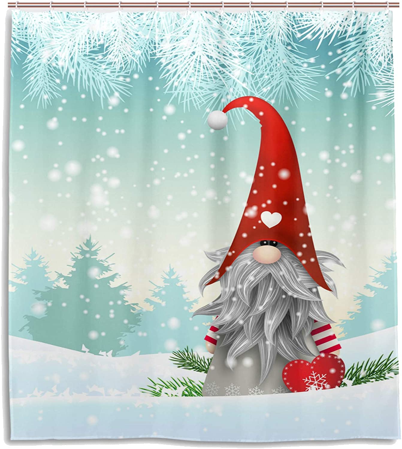 Winter White Snowy Forest Christmas Cute Gnome Shower Curtain