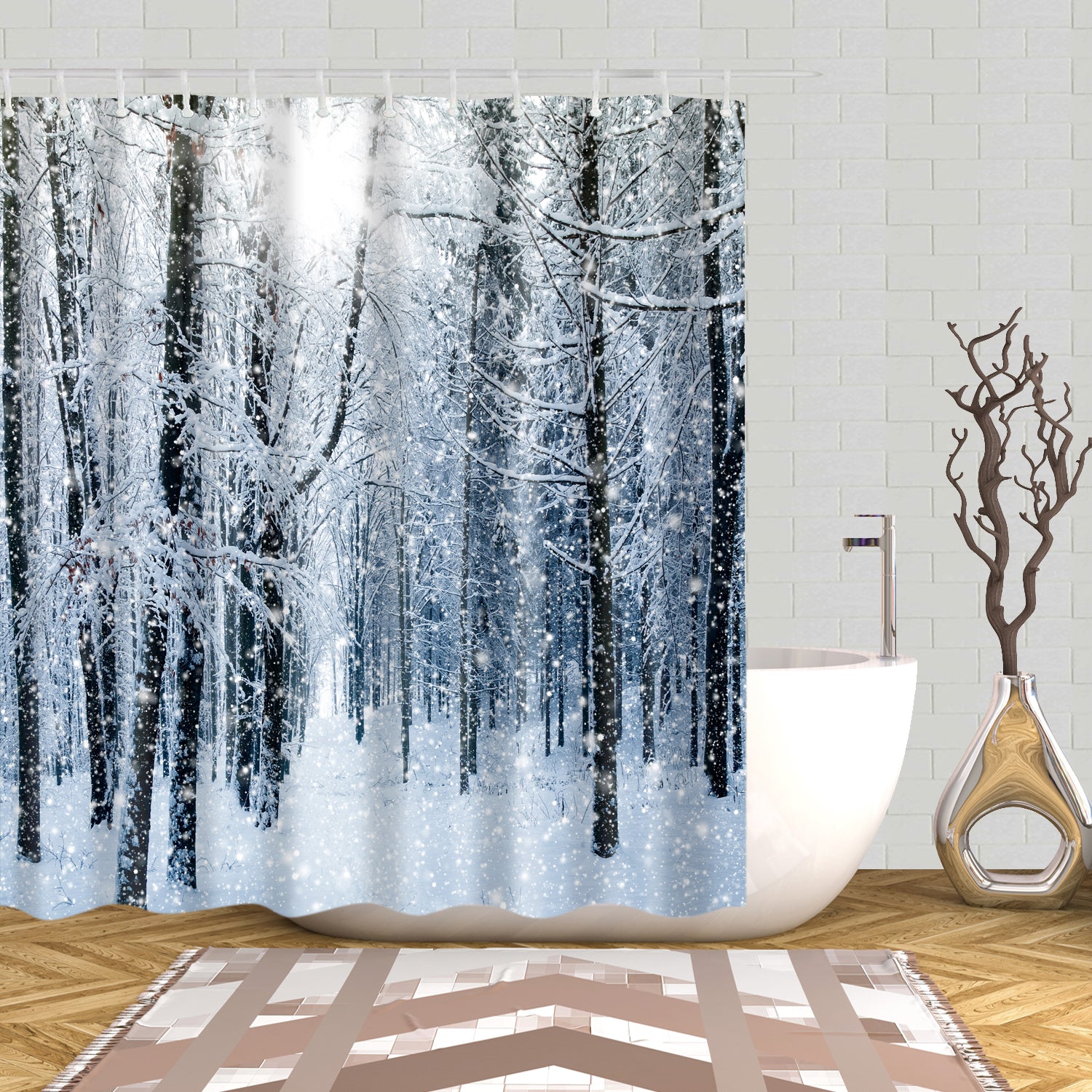 Winter Christmas Snow Forest Shower Curtain