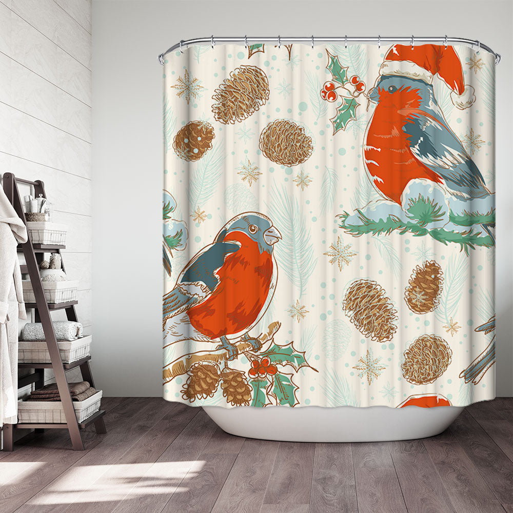 Winter Season Red Cardinal with Pine Cone Shower Curtain