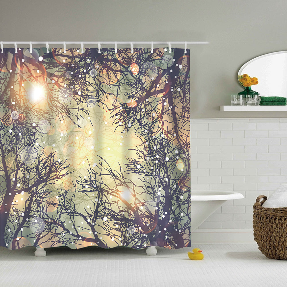 Winter Snowy Sunshine Tree Branches Sky Shower Curtain