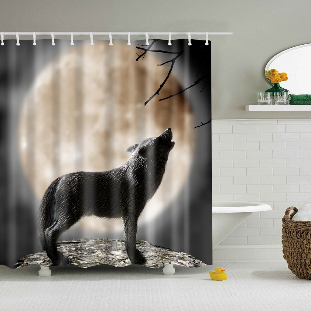 Wolf Howling in the Moon Night Shower Curtain