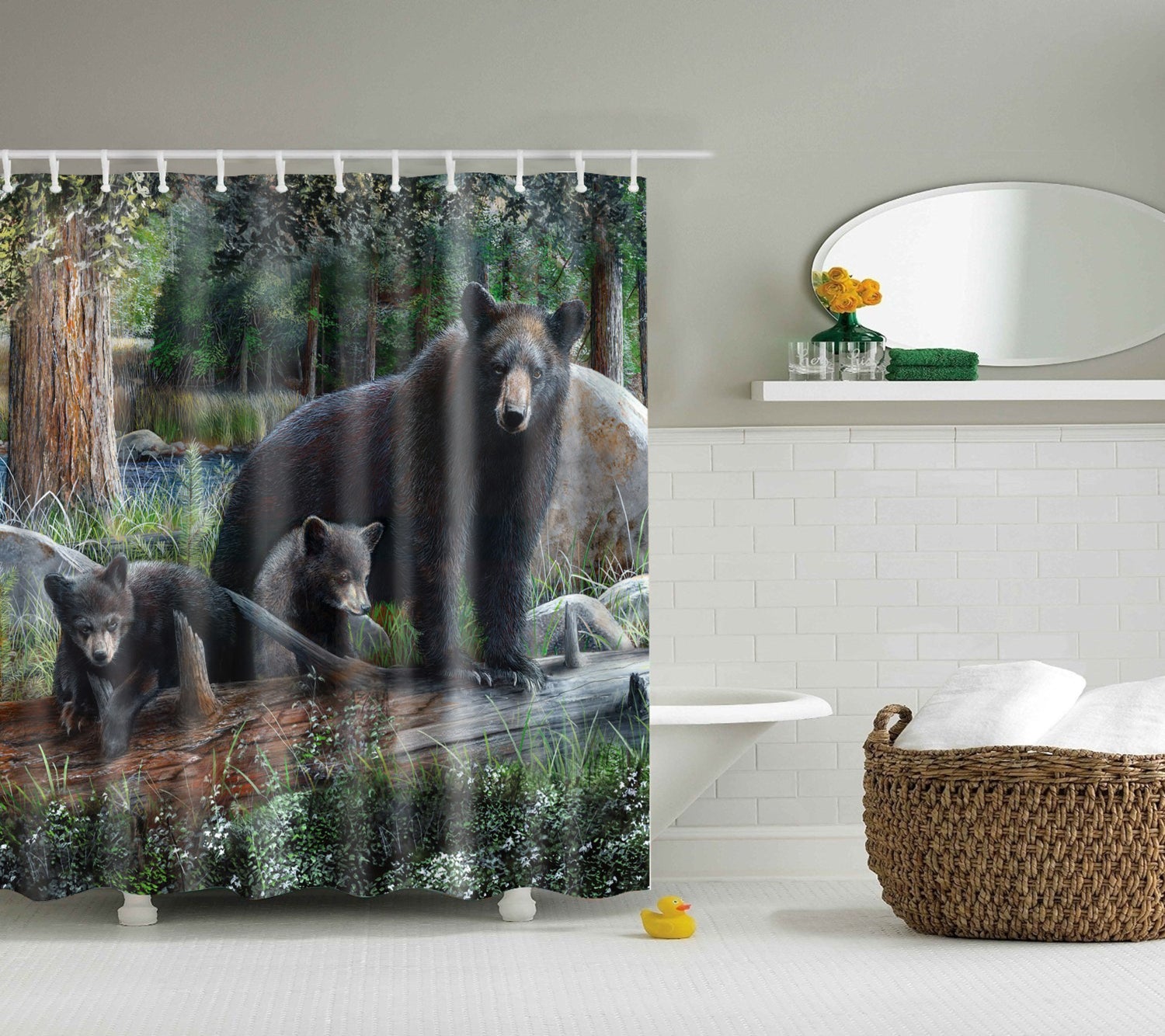 Woodland Black Bear Shower Curtain