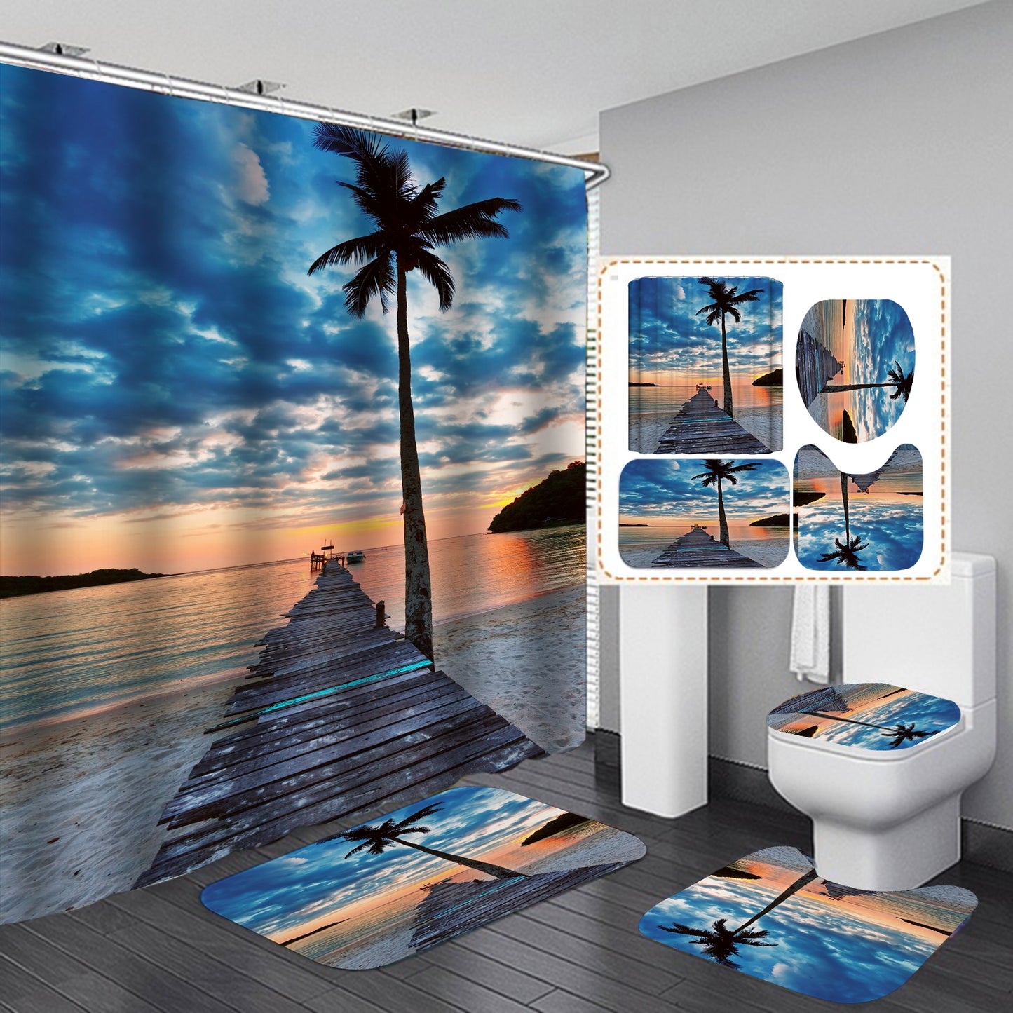 Wooden Pier Palm Tree Peaceful Shower Curtain