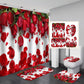 Falling Petal Red Rose Shower Curtain Set - 4 Pcs
