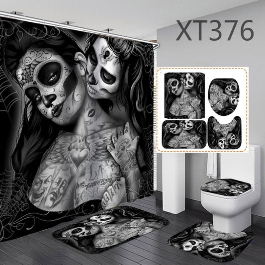 Calavera Makeup Sugar Skull Shower Curtain Set - 4 Pcs