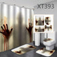 Bloody Hand Man Shadow Scary Crime Scene Shower Curtain Set - 4 Pcs