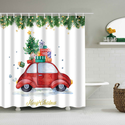 Xms Gift on Red Truck Shower Curtain