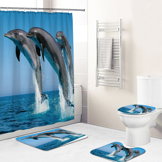 Ocean Reallife Jumping Dolphin Shower Curtain Set - 4 Pcs