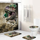 3D Dinosaur Destroy Wall Shower Curtain Set - 4 Pcs