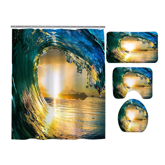 Inside The Stunning Beach Waves Shower Curtain Set - 4 Pcs