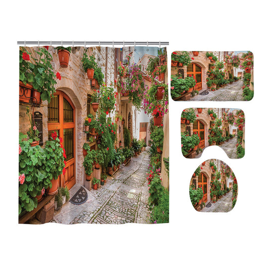 Italy Narrow Street in Small Town Scenery Shower Curtain