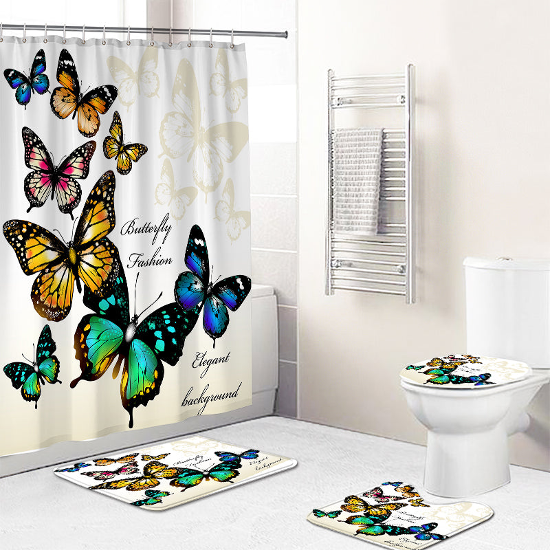 Colorful Butterflies Shower Curtain Set - 4 Pcs