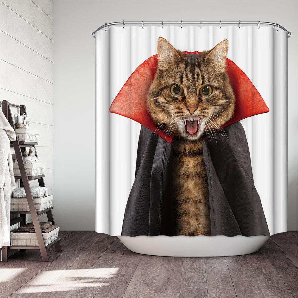 Yelling Cat Dracula Dressed Vampire Shower Curtain