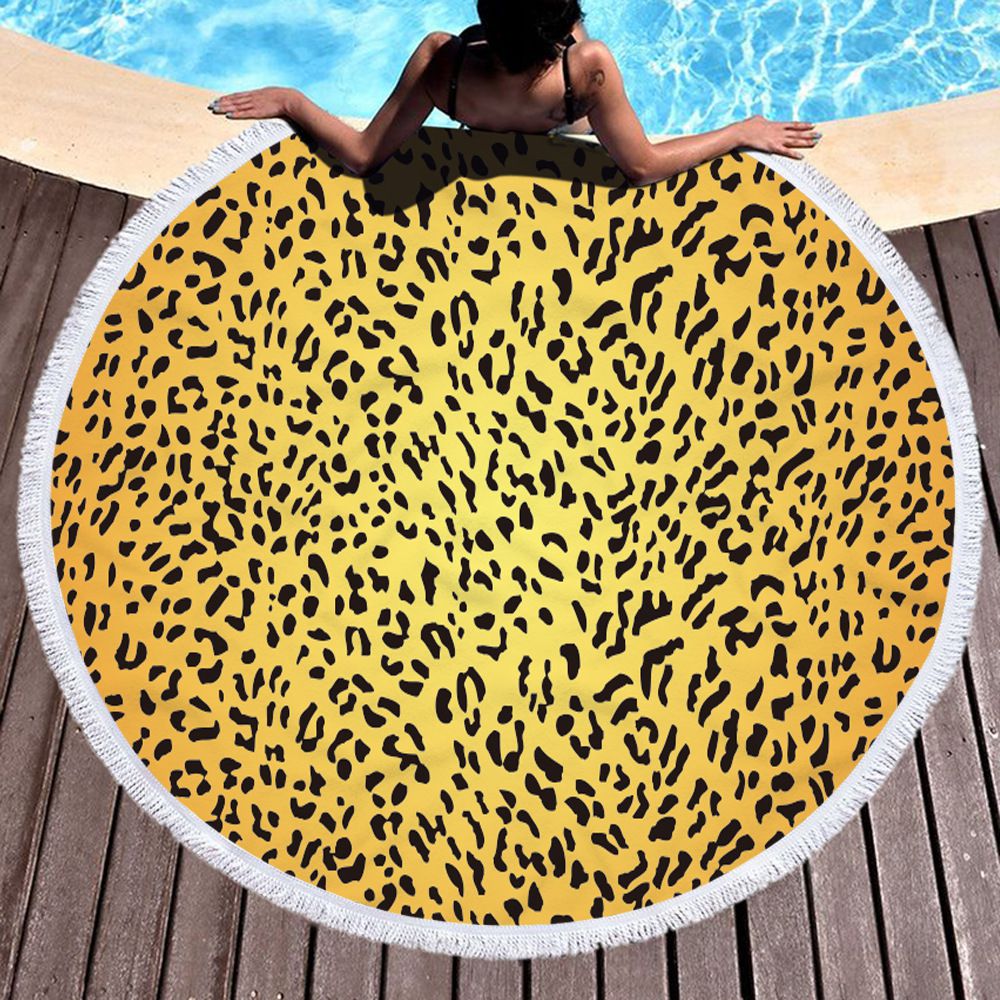 Yellow Elegant Leopard Print Round Beach Towel