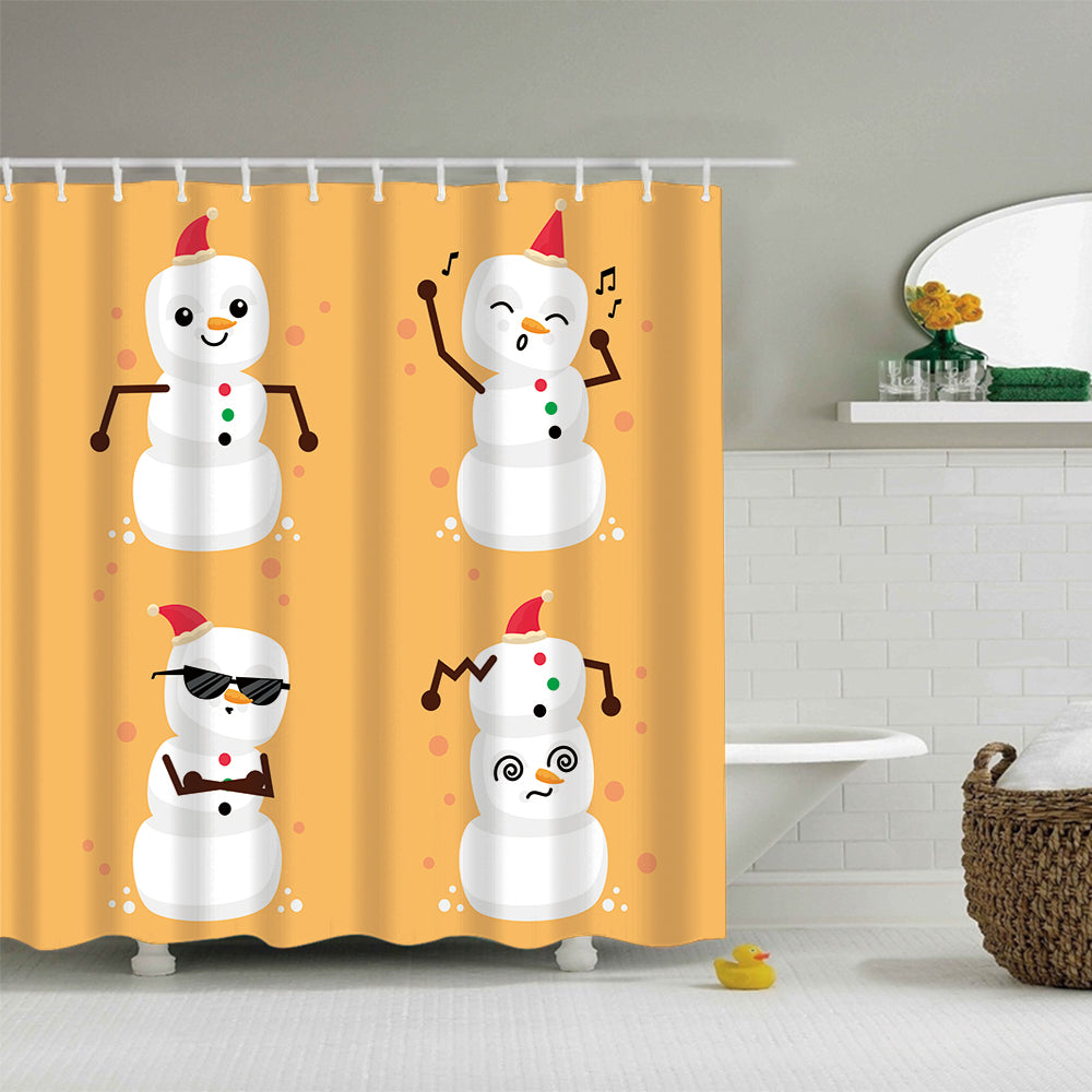 Yellow Backdrop Four Type Snowman Shower Curtain