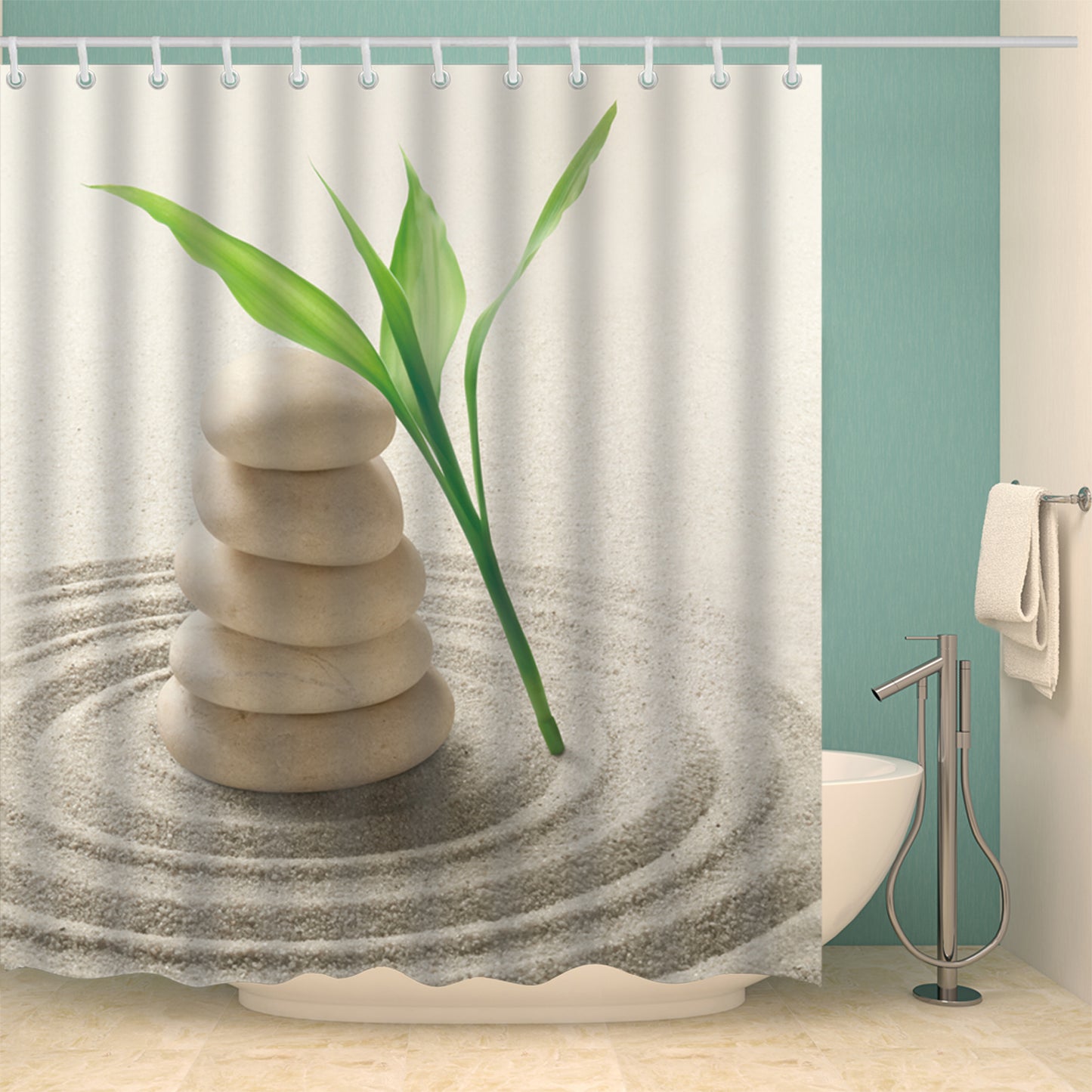 Zen Stone with Bamboo Shower Curtain