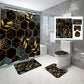 Hexagon Marble with Golden Leaves Shower Curtain Set - 4 Pcs