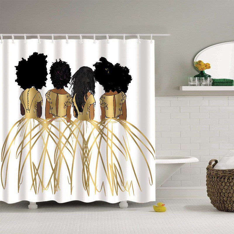 Golden Evening Dress Afro Women Curly Hair Shower Curtain