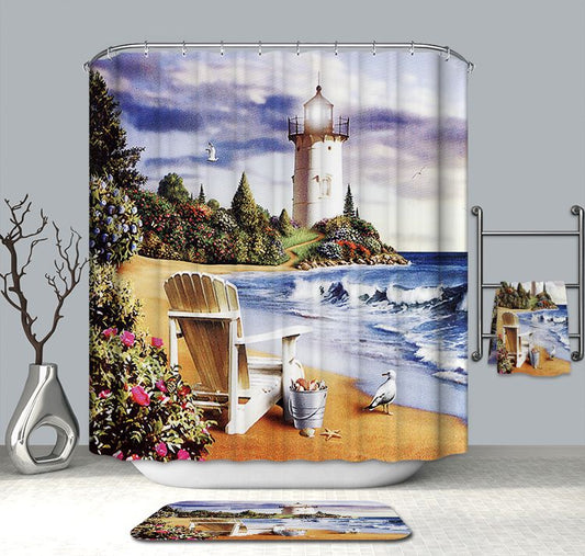 Secret Garden at Beach White Lighthouse Shower Curtain