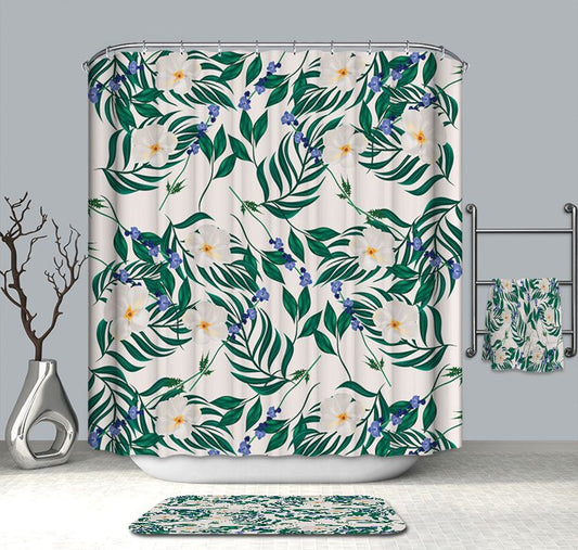 Tropical Palm Bamboo Leaves Lavender Daffodil Shower Curtain