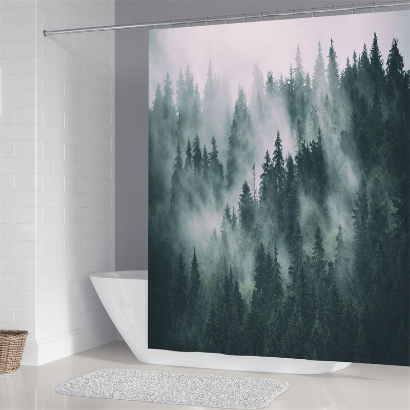 Forest Snow Mountain Shower Curtain for Bathroom with Hooks Waterproof  Decor