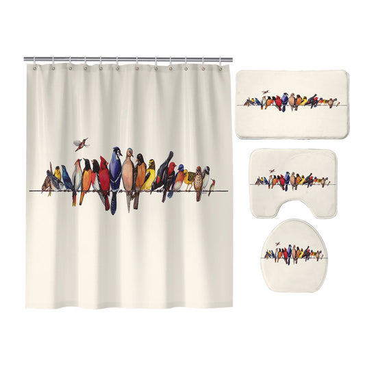 4 Pcs - Colorful Perched Cardinal Blue Red Birds Shower Curtain