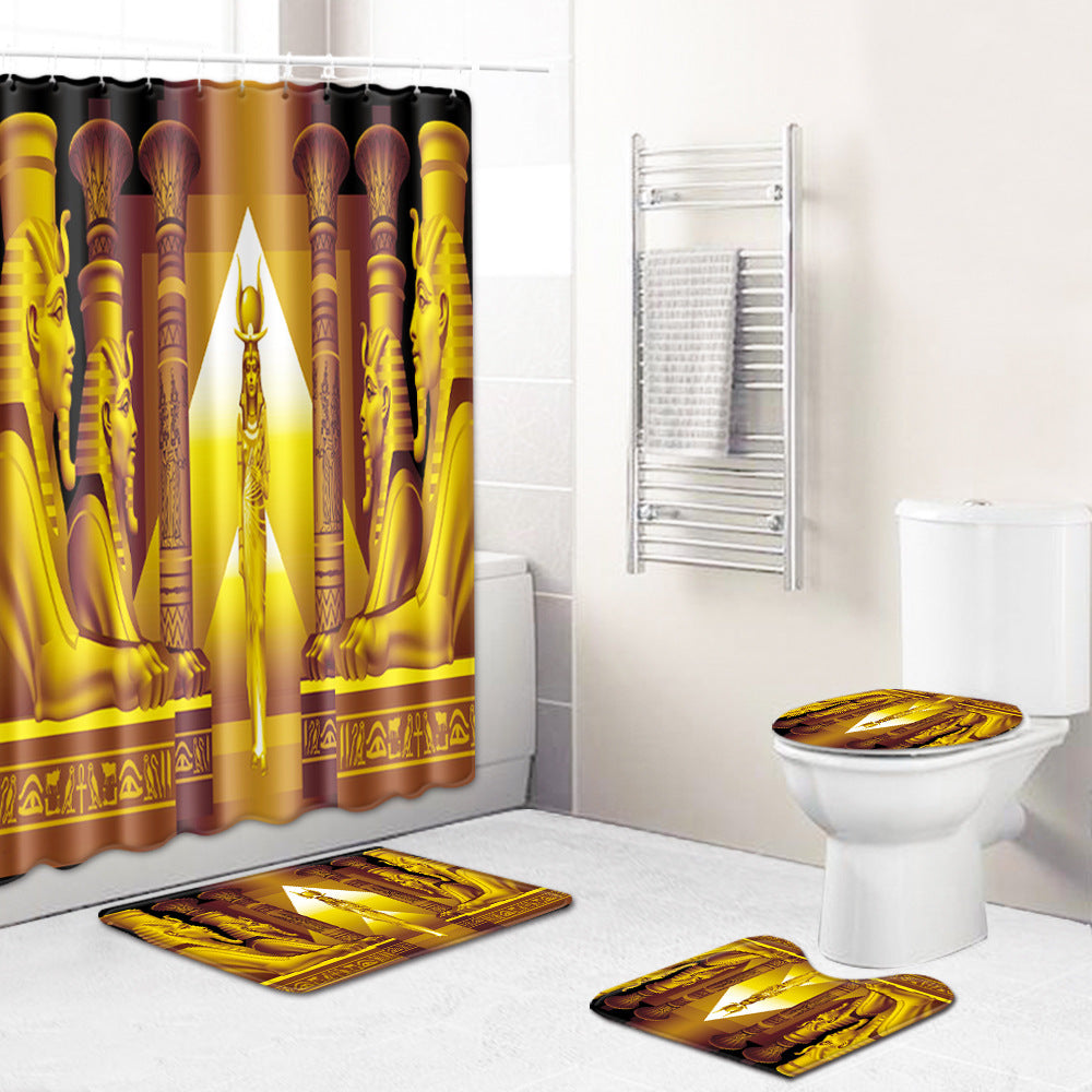 Egyptian Queen with Four Sphinx Shower Curtain Set - 4 Pcs