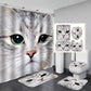 White Cat Face Shower Curtain Set - 4 Pcs