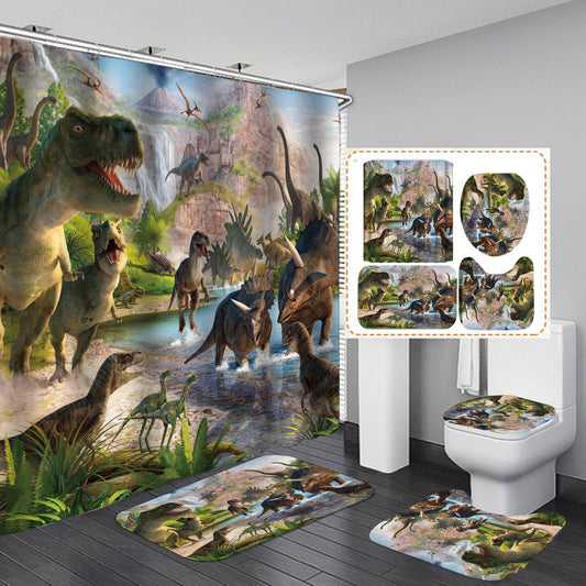 Jurassic Dinosaur Valley Shower Curtain Set - 4 Pcs