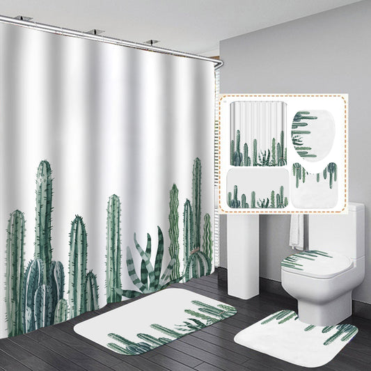 White Green Desert Plant Cactus Shower Curtain