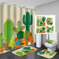 Hand Drawing Cactus Shower Curtain Set - 4 Pcs