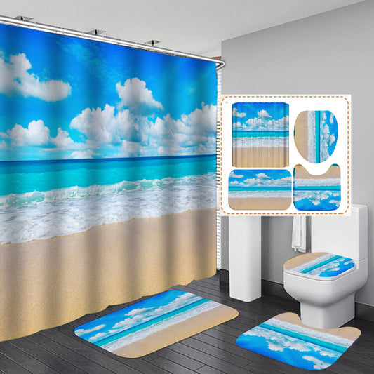 Hawaii Beach Scenery Coastal Shower Curtain Set - 4 Pcs