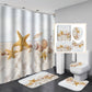 Starfish and Seashell Beach Sand Shower Curtain Set - 4 Pcs