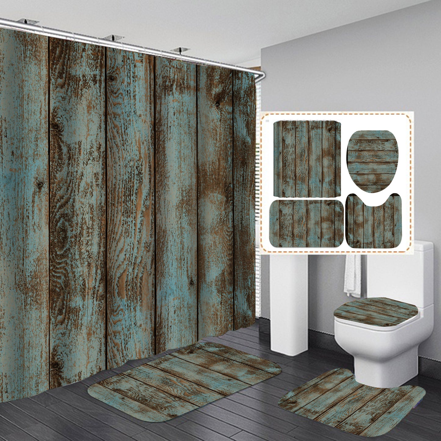 Rustic Wood Look Barn Door Shower Curtain