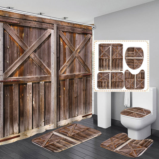 Plank Farmhouse Style Barn Door Shower Curtain Set - 4 Pcs