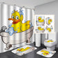Cartoon Rubber Duck Shower Curtain Set - 4 Pcs