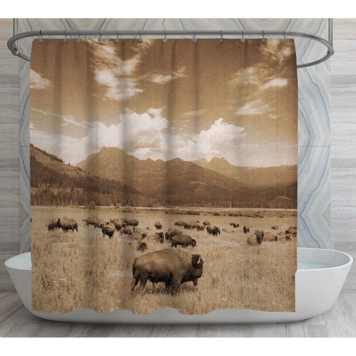 Bison Herd Yellowstone National Park Shower Curtain