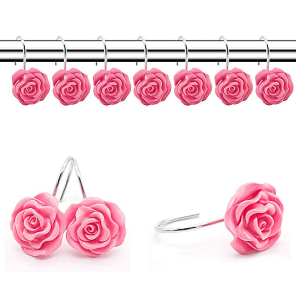 Rose Shower Curtain Hooks 12Pcs, Red/Pink/Blue Colors, Valentine's