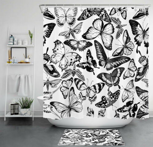 Seamless Black White Butterfly Shower Curtain