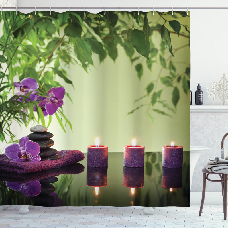 Orchids with Candles Spa Blue Shower Curtain