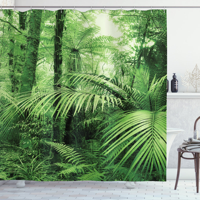 Green Palm Leaves Rainforest Shower Curtain