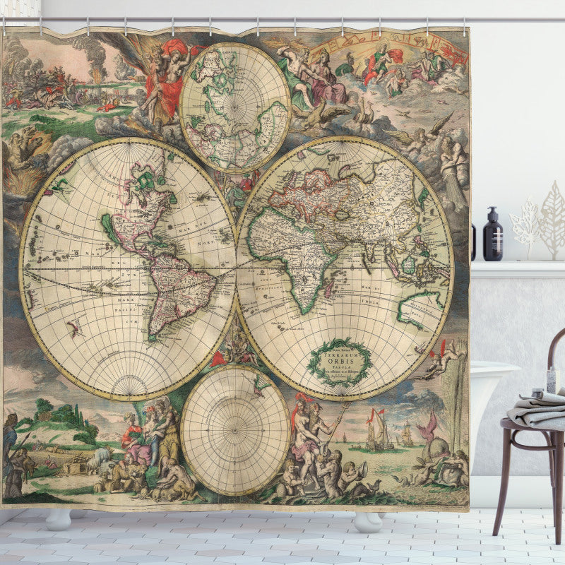 Old Map of World Hemispheres Shower Curtain