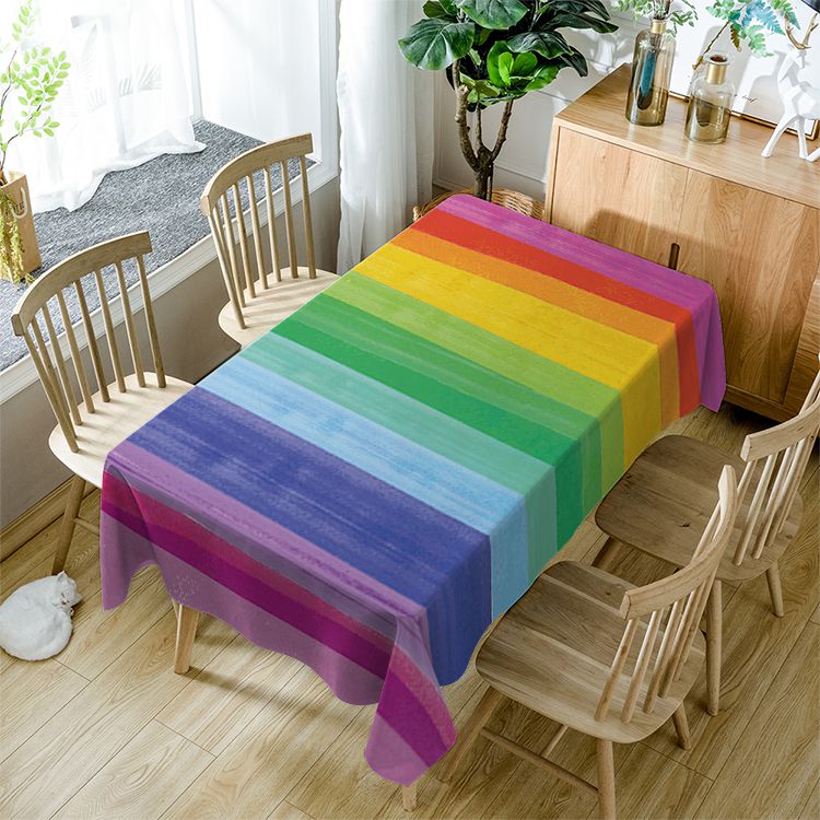 Rainbow Tablecloth Ticking Striped Pastel Rectangle Table Cover