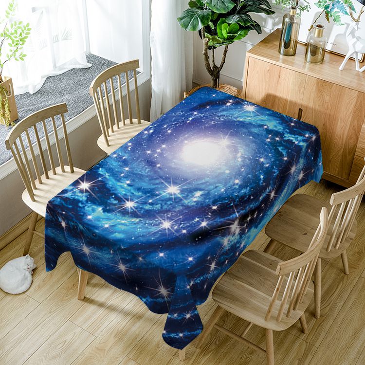 Blue Galaxy Tablecloth Stars Universe Milky Way Fabtic Rectangle Table Cover