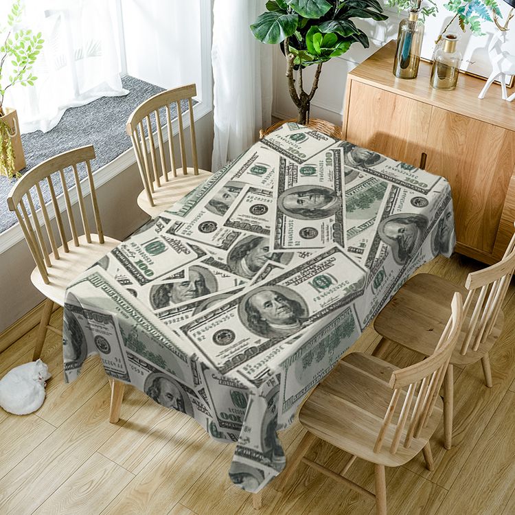 Money Tablecloth American Dollar Fabtic Rectangle Table Cover