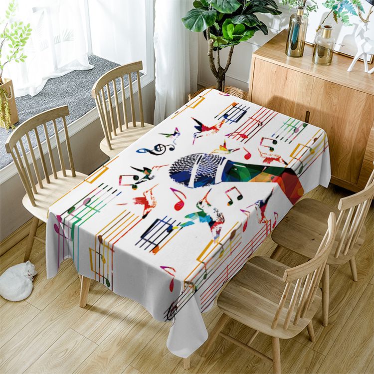 Music Tablecloth Colorful Music Notes with Microphone Rectangle Table Cover